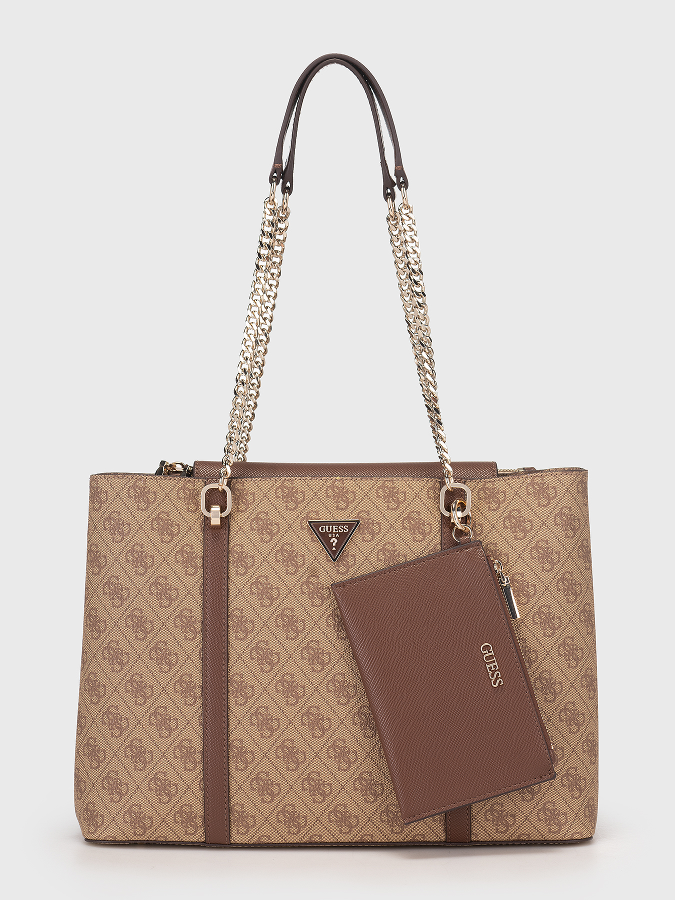Bag with monogram pattern in beige brand GUESS — Globalbrandsstore.com/en