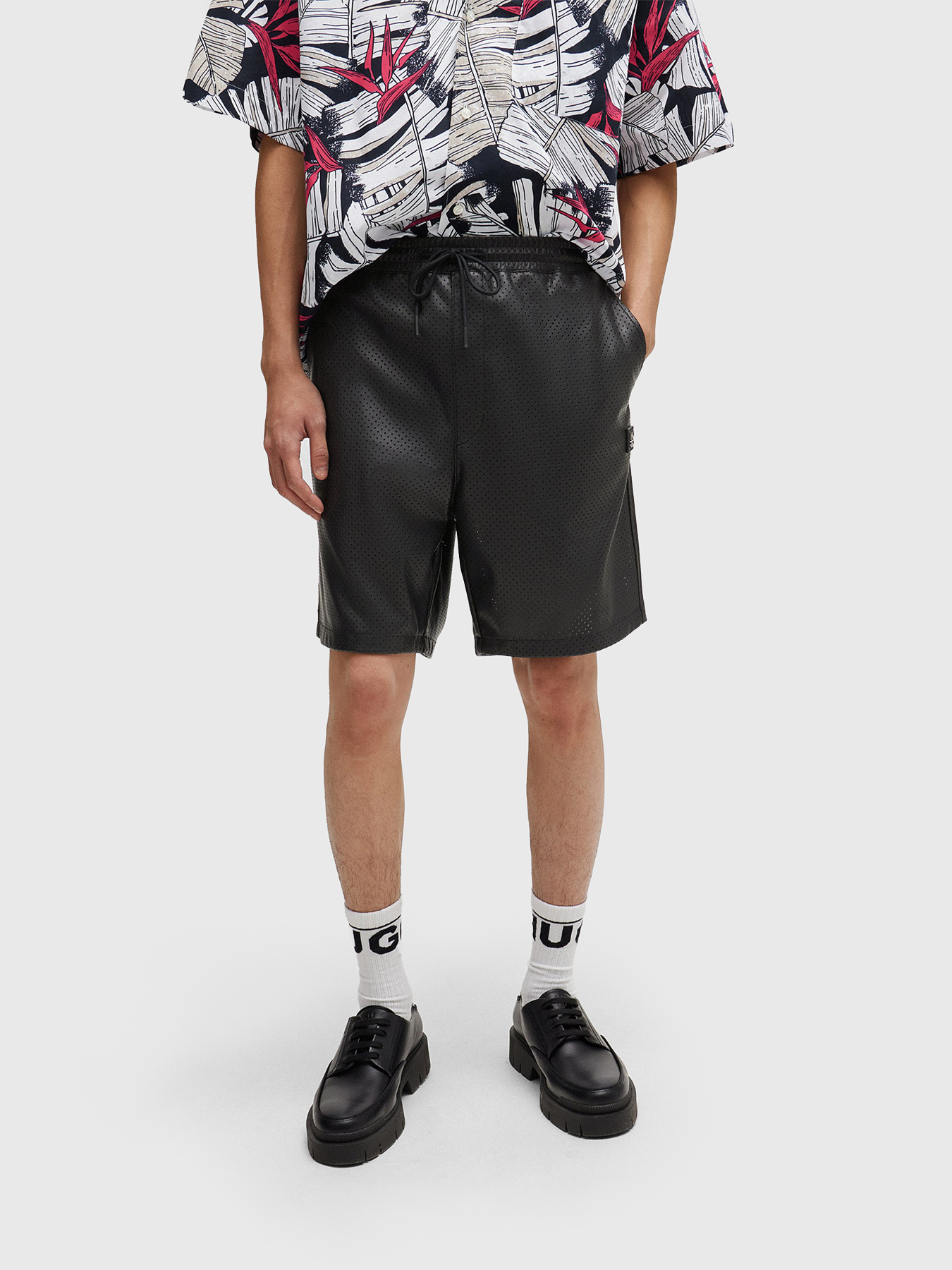 Perforated faux-leather shorts DAN242 with logo brand HUGO