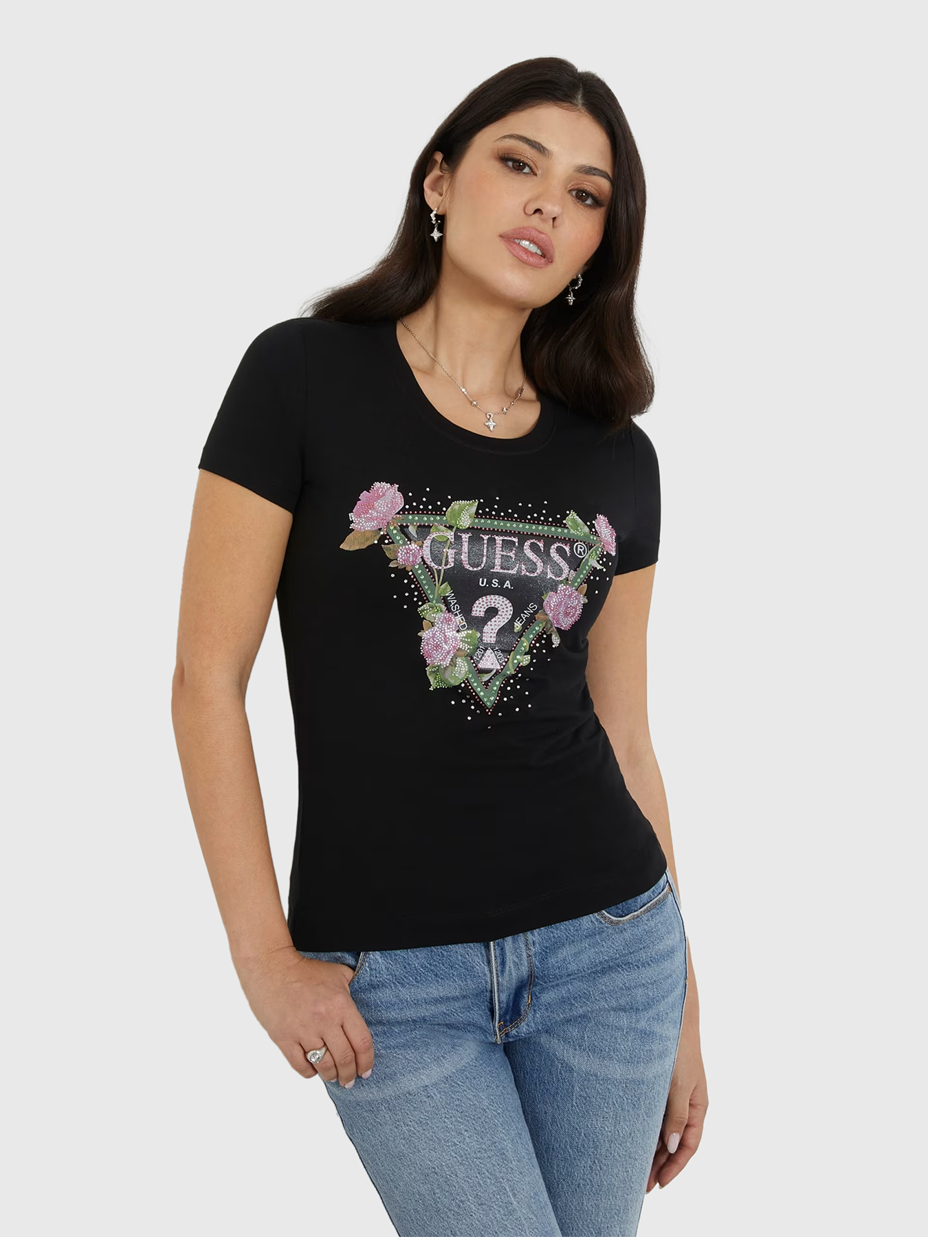 売れ筋商品|||ルビーロード カットソー トップス レディース Petite Batik  Paisley Scoop Neck T Shirt Black/White GW4RI28J1314-JBLKSS24(1).jpg