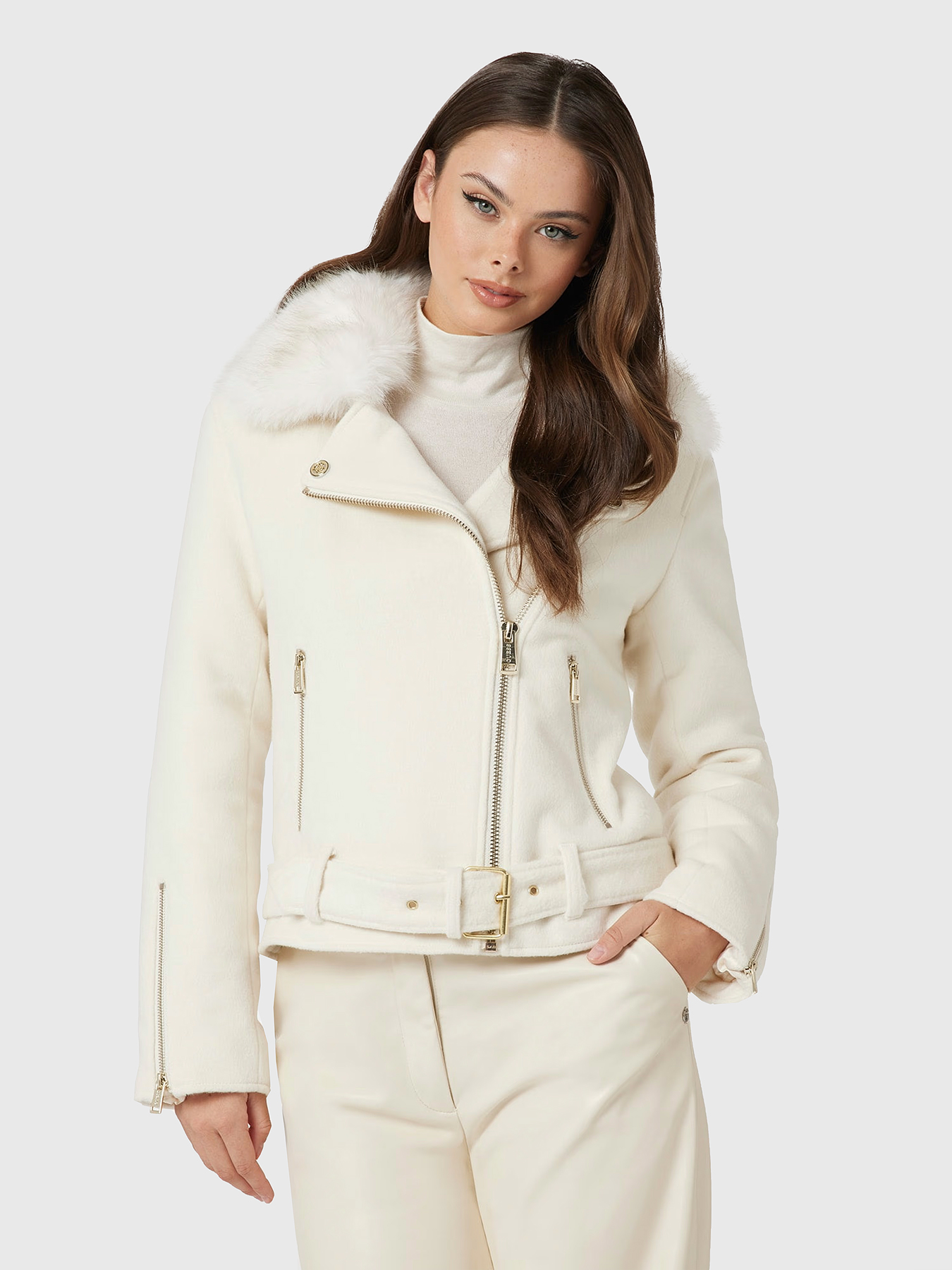 NANCY faux fur biker jacket brand GUESS — Globalbrandsstore.com/en