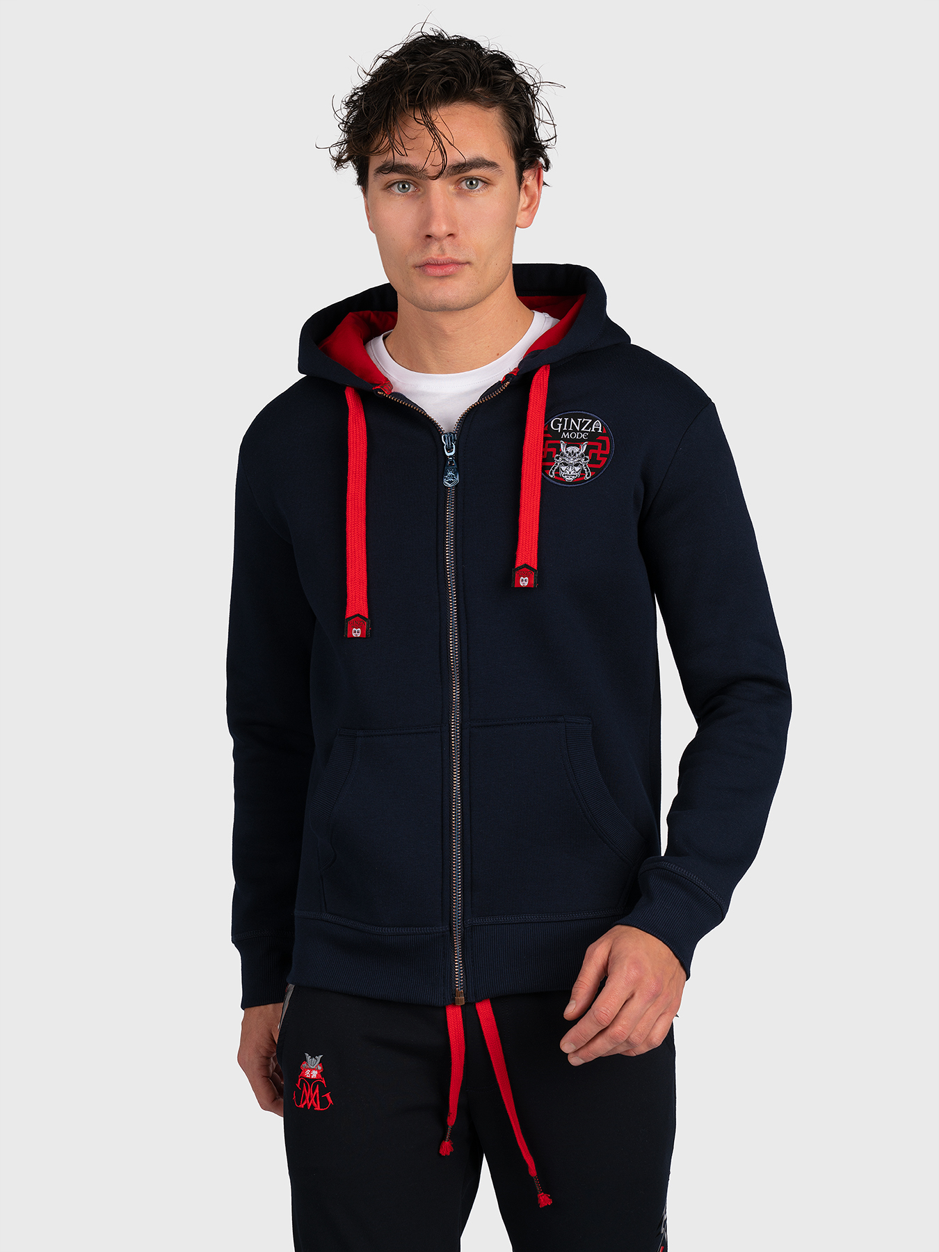 Blue hoodie with logo print brand GINZA MODE