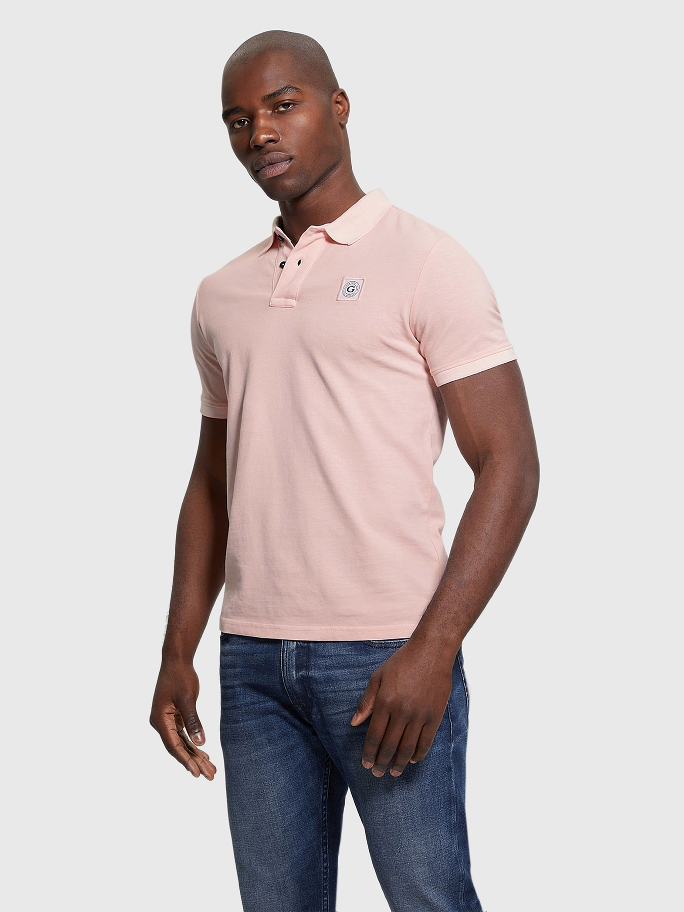 Beige cotton polo shirt with logo patch brand GUESS