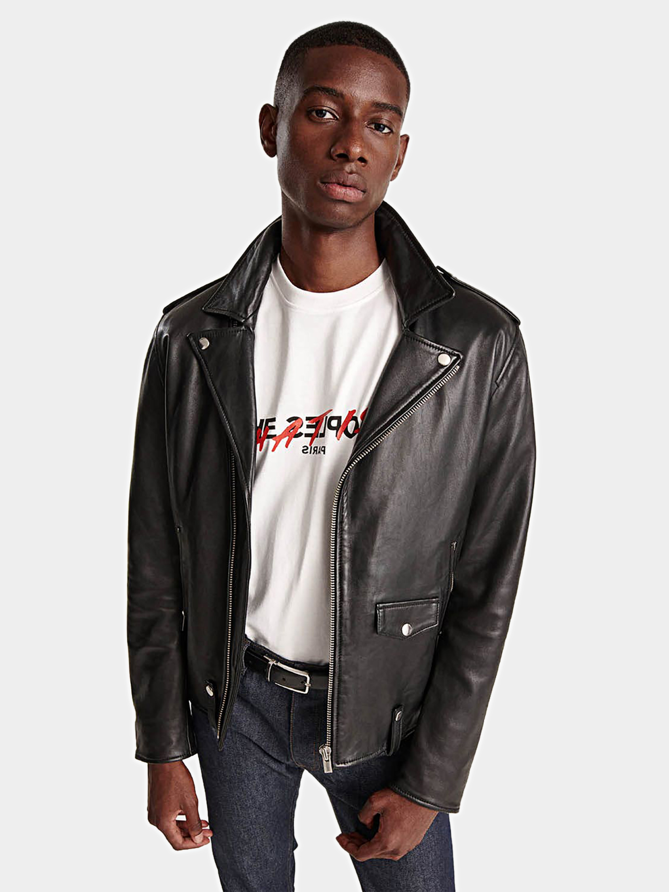 Black biker jacket brand THE KOOPLES — Globalbrandsstore.com/en