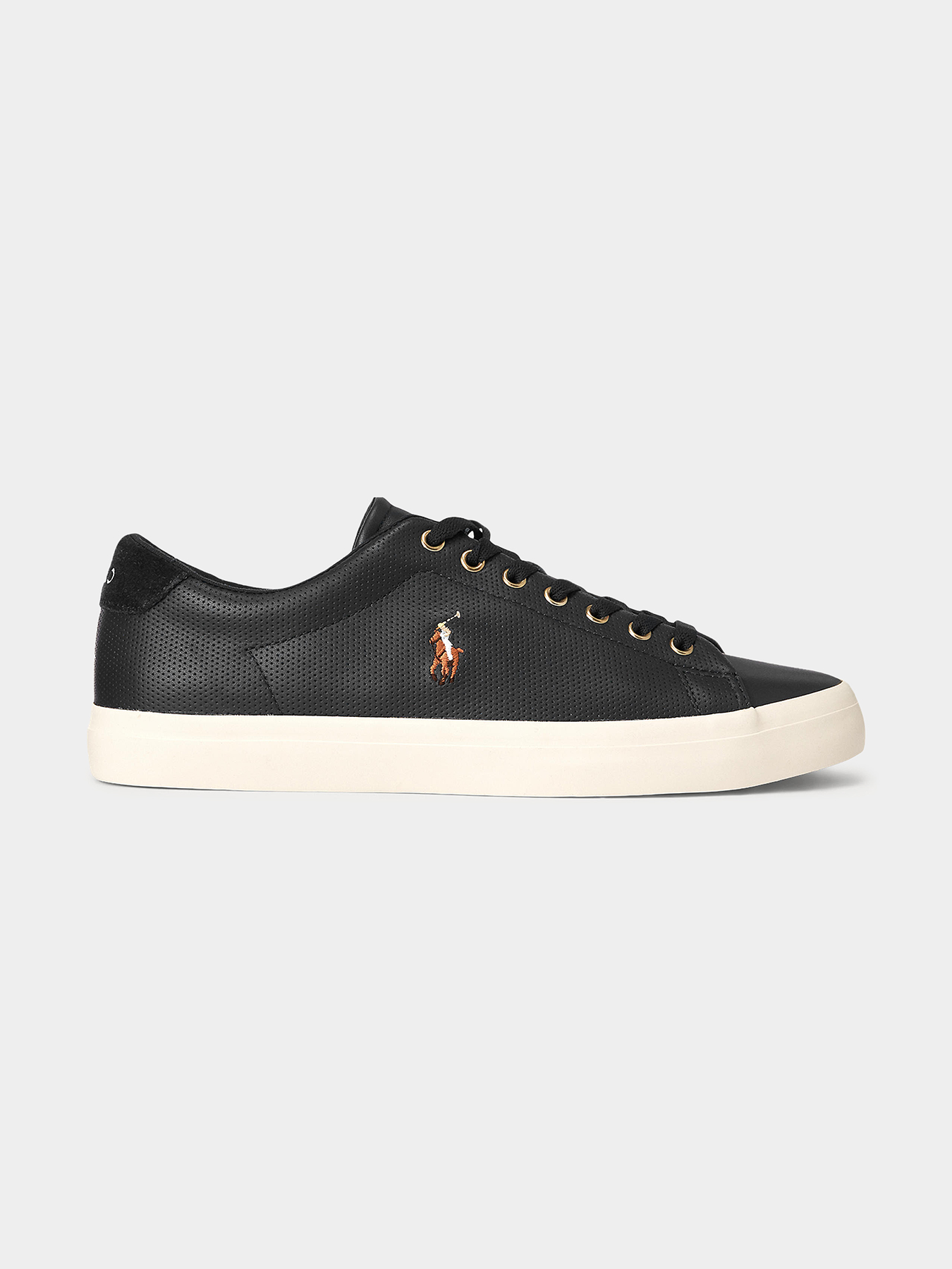 LONGWOOD black leather sports shoes brand POLO RALPH LAUREN