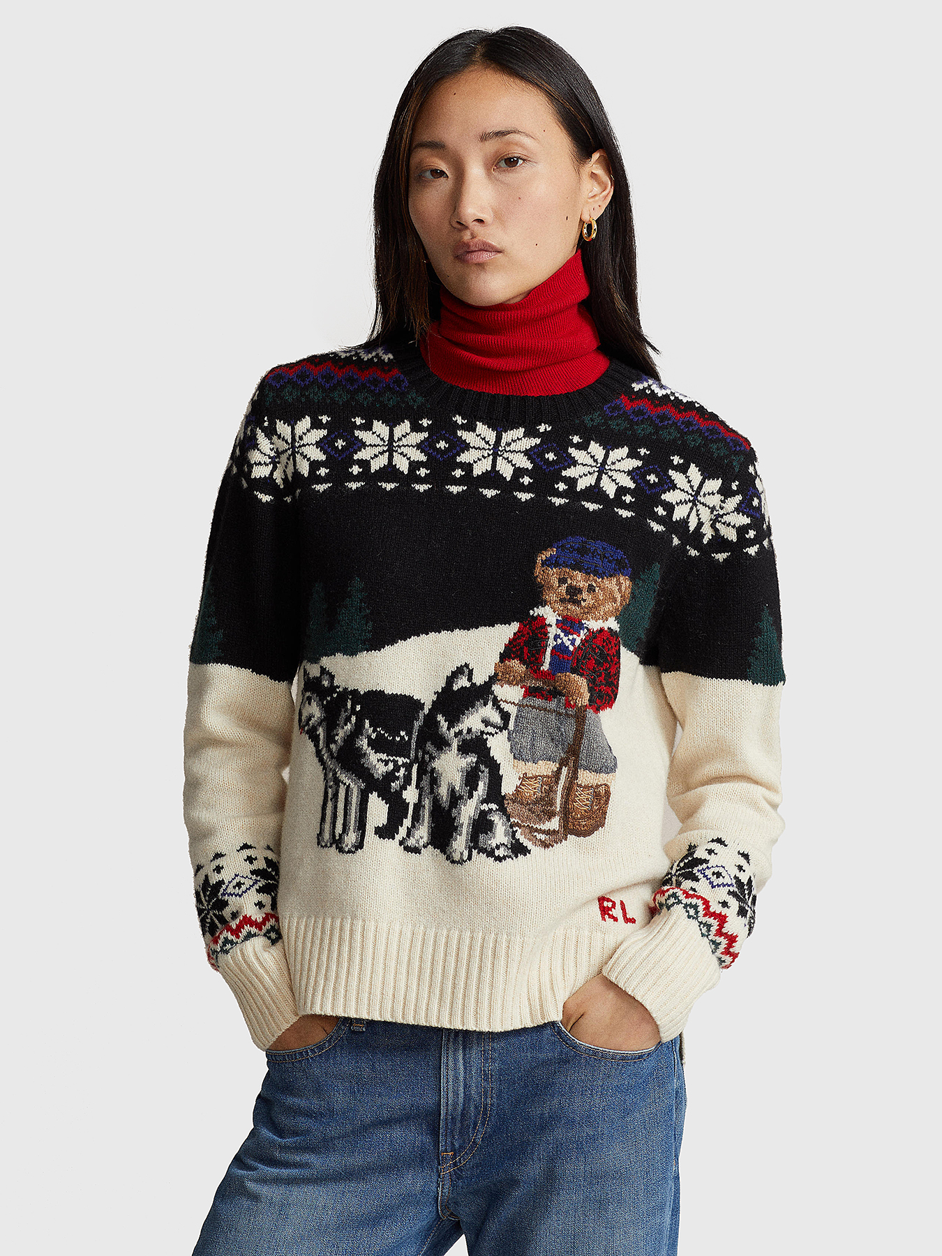 美品　POLO RALPH LAUREN Sweater with zipper and leather detail brand POLO RALPH LAUREN