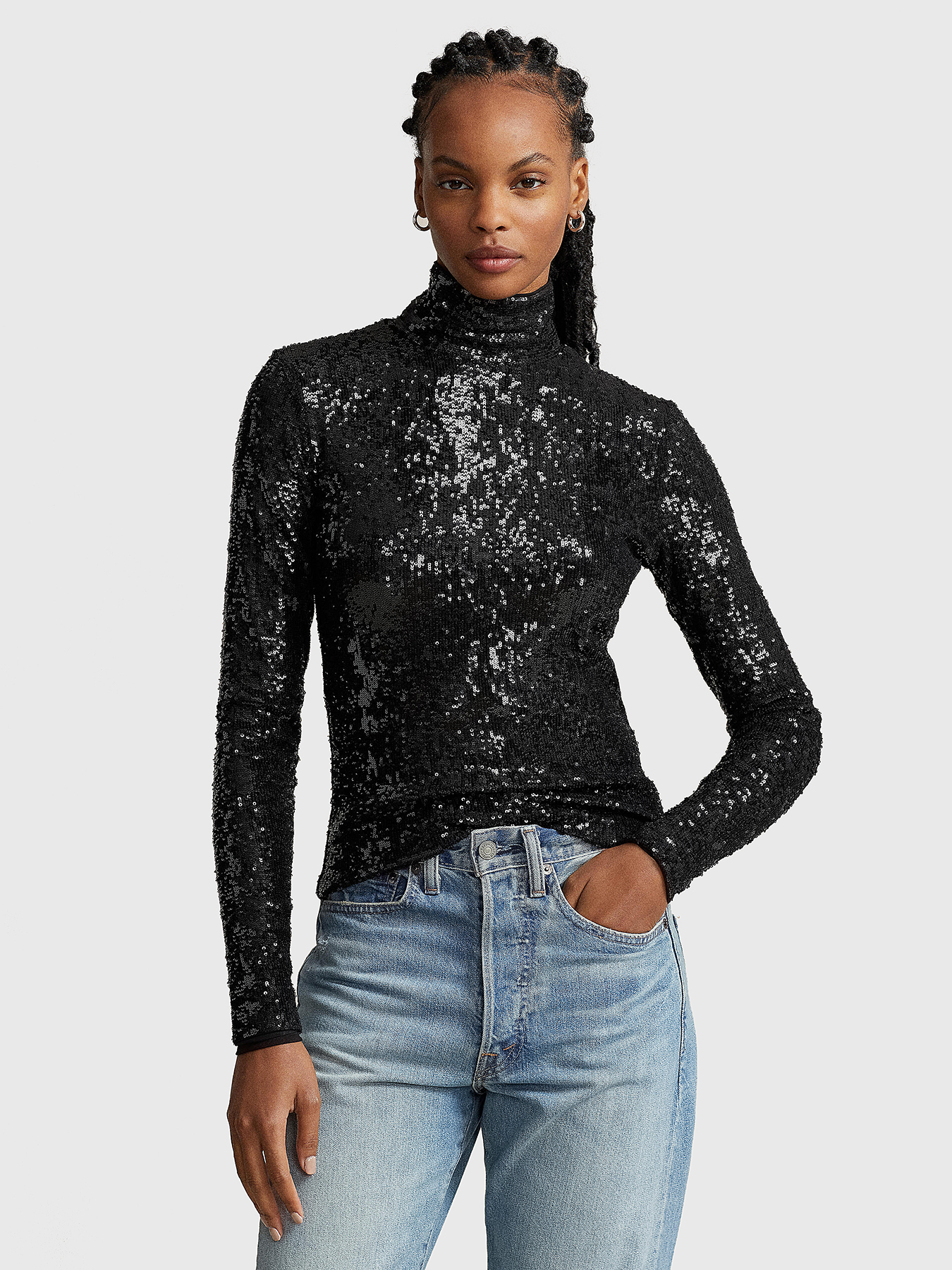 Sequin embellished turtleneck blouse brand POLO RALPH LAUREN 