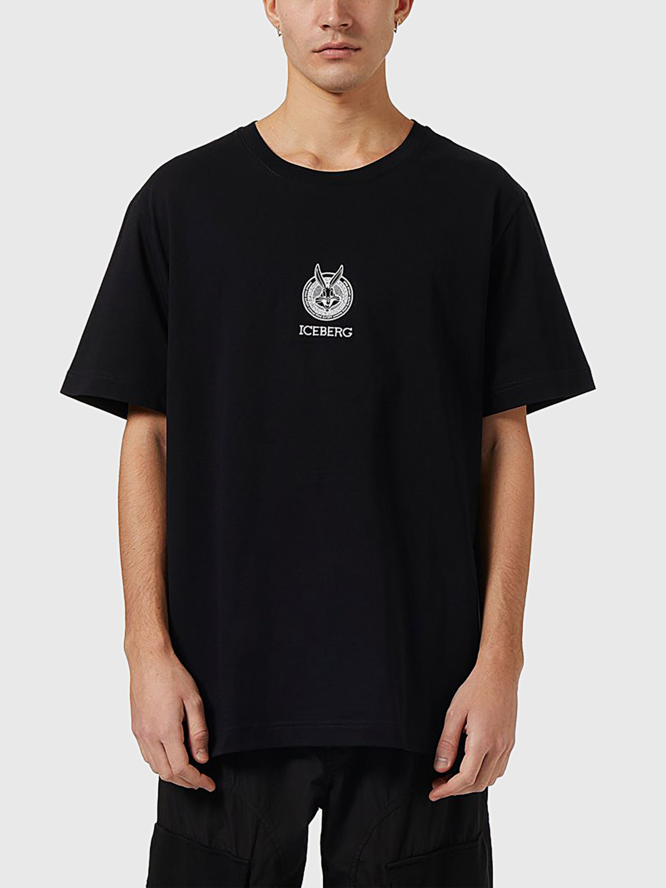 Black cotton T-shirt with print brand ICEBERG