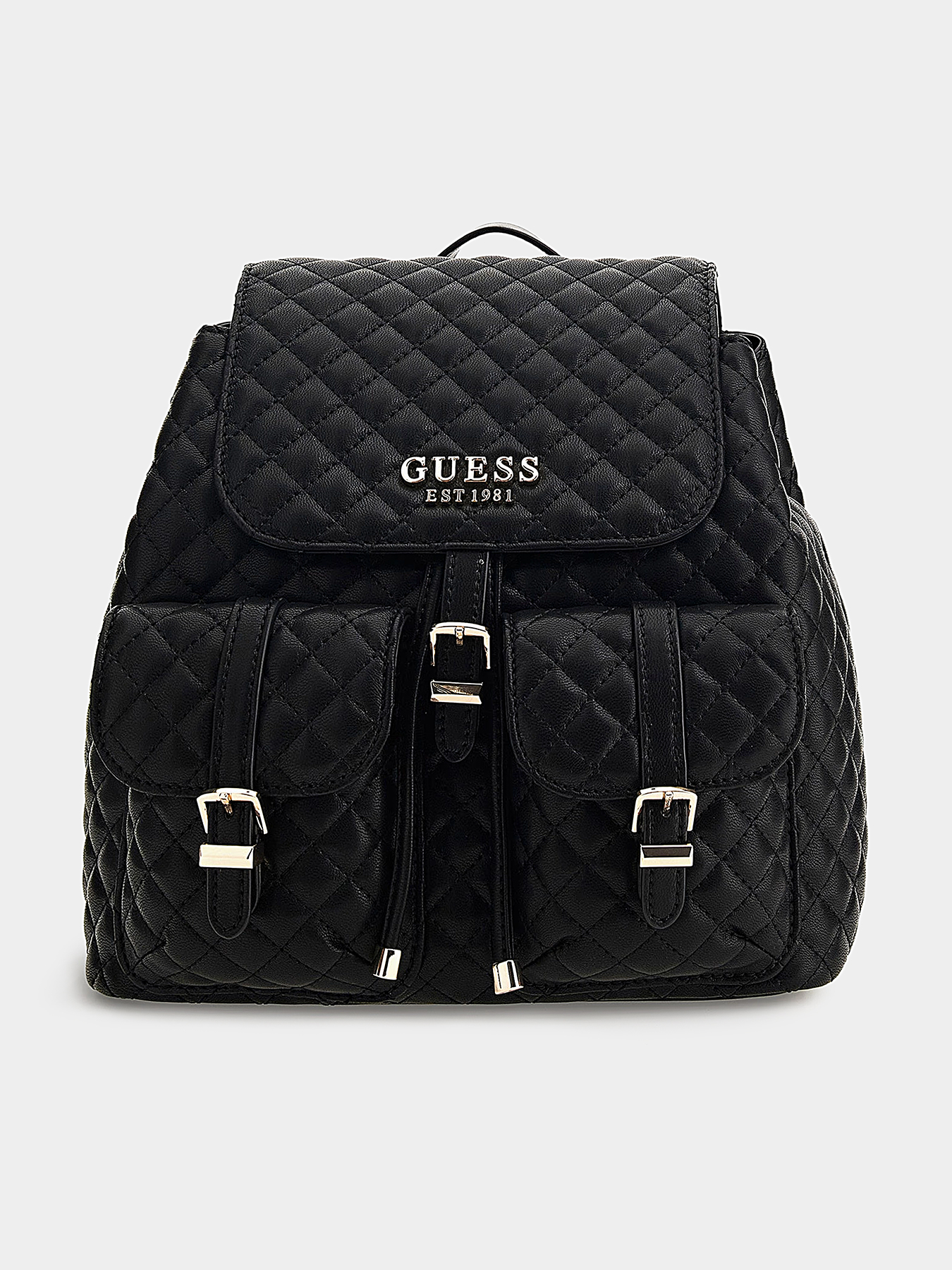 ADAM FLAP black backpack with quilted effect brand GUESS