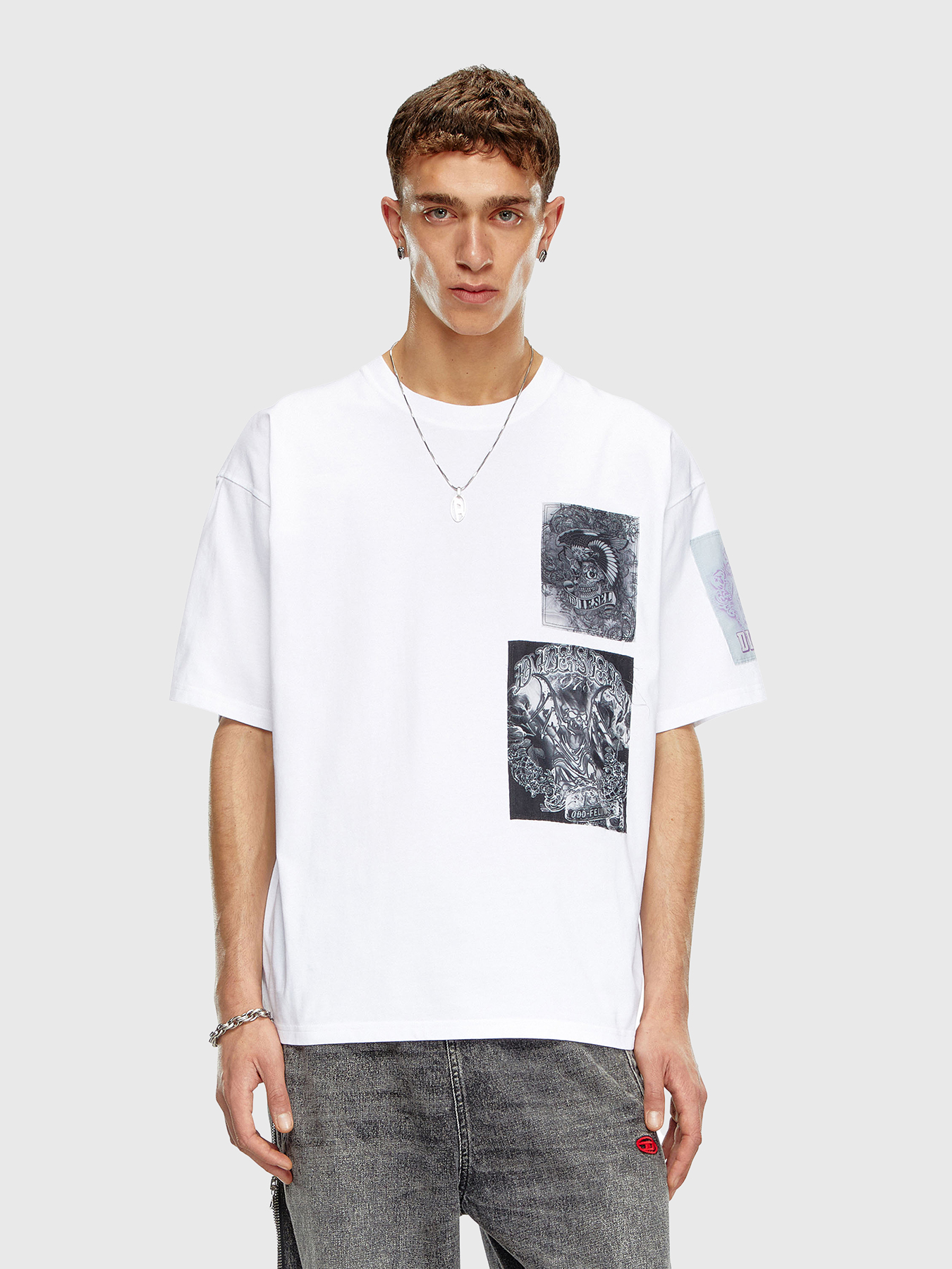 T-BOXT-SLITS-Q10 black T-shirt with patches brand DIESEL
