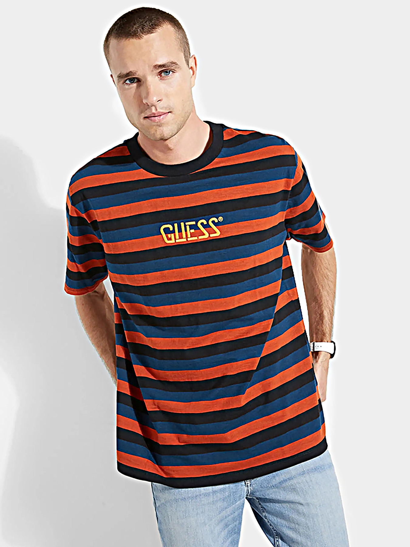 WONDER STRIPE Blue unisex t-shirt brand GUESS