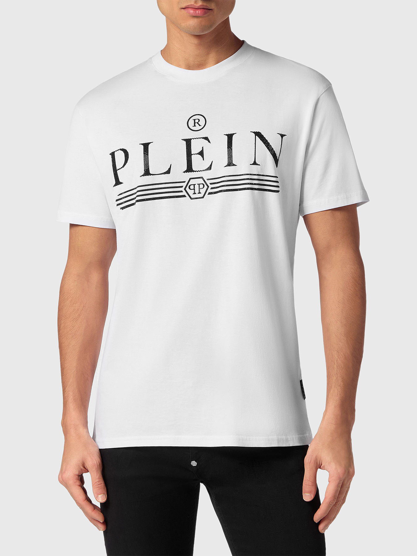 White T-shirt with rhinestones brand PHILIPP PLEIN
